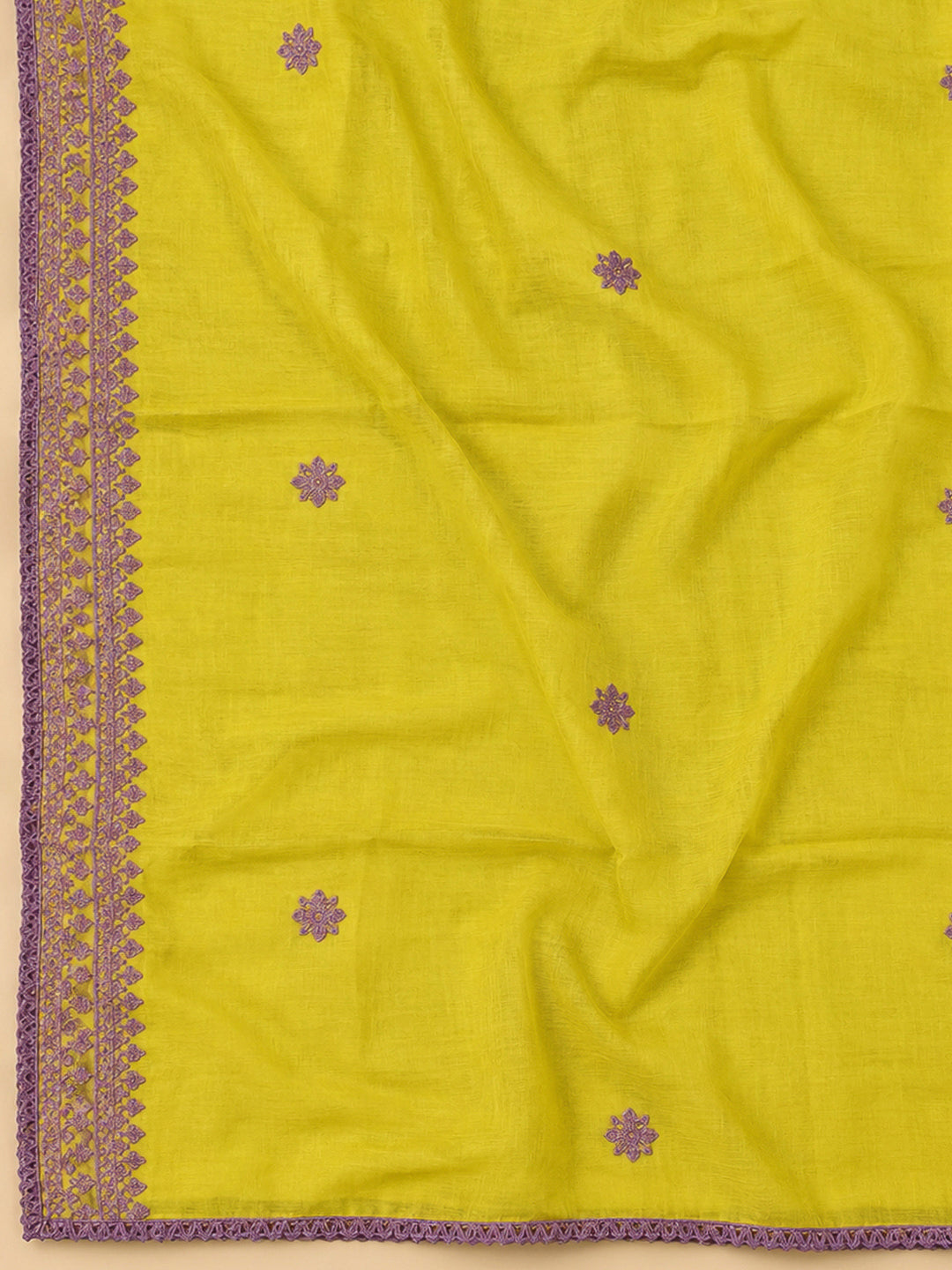 Lemon Chanderi Embroidered Unstitched Dress Material