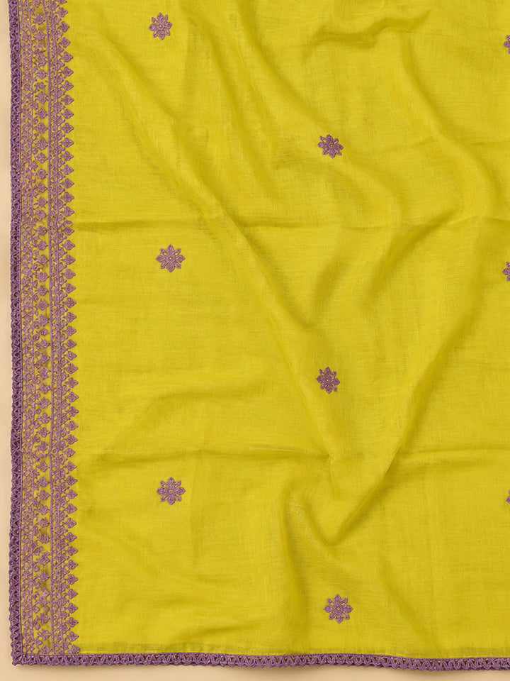 Lemon Chanderi Embroidered Unstitched Dress Material