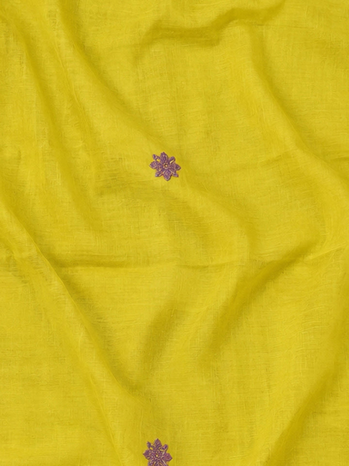 Lemon Chanderi Embroidered Unstitched Dress Material