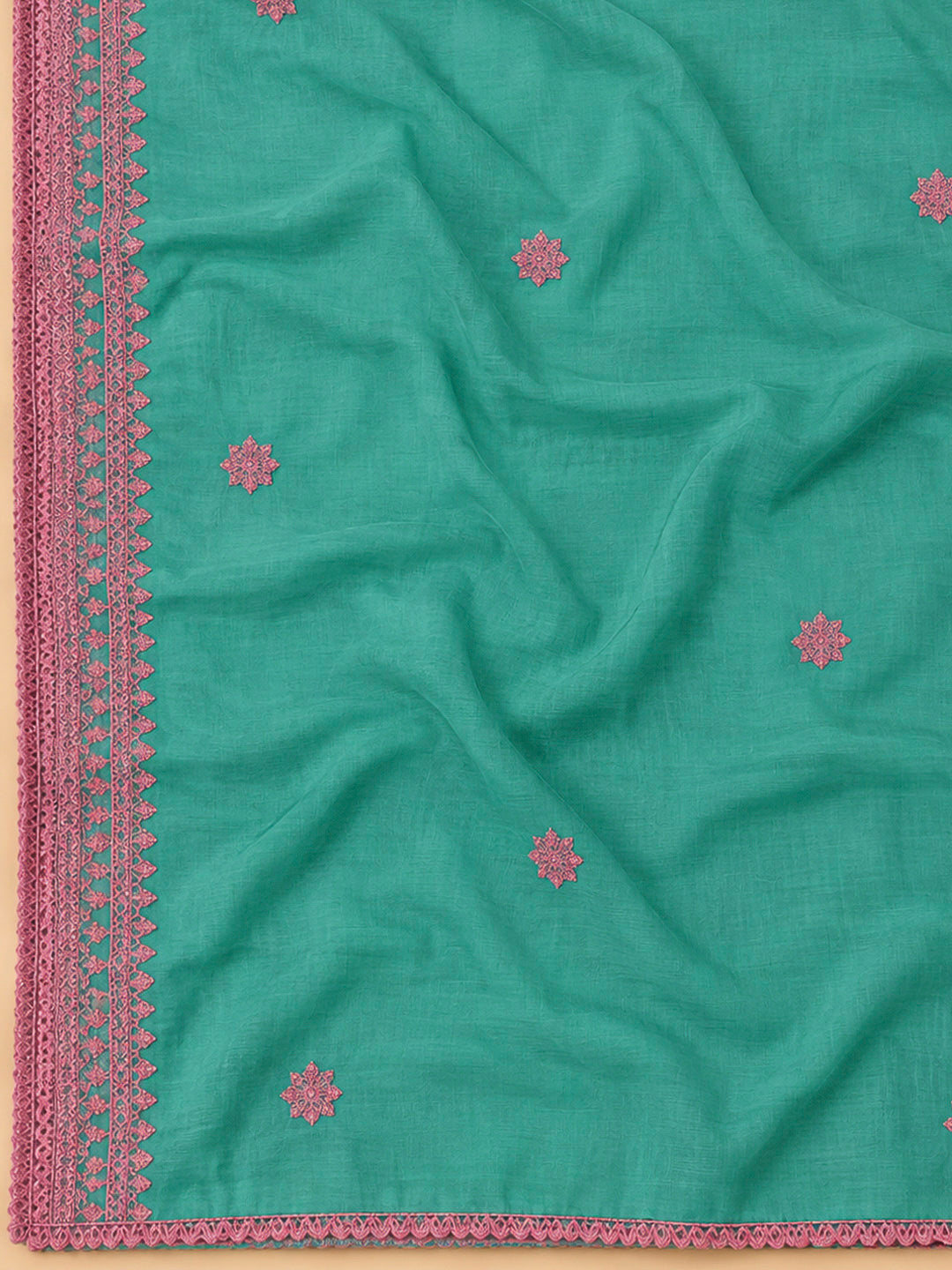 Sea Green Chanderi Embroidered Unstitched Dress Material