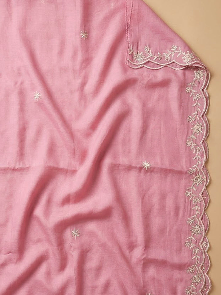 Onion Pink Chanderi Embroidered Unstitched Dress Material