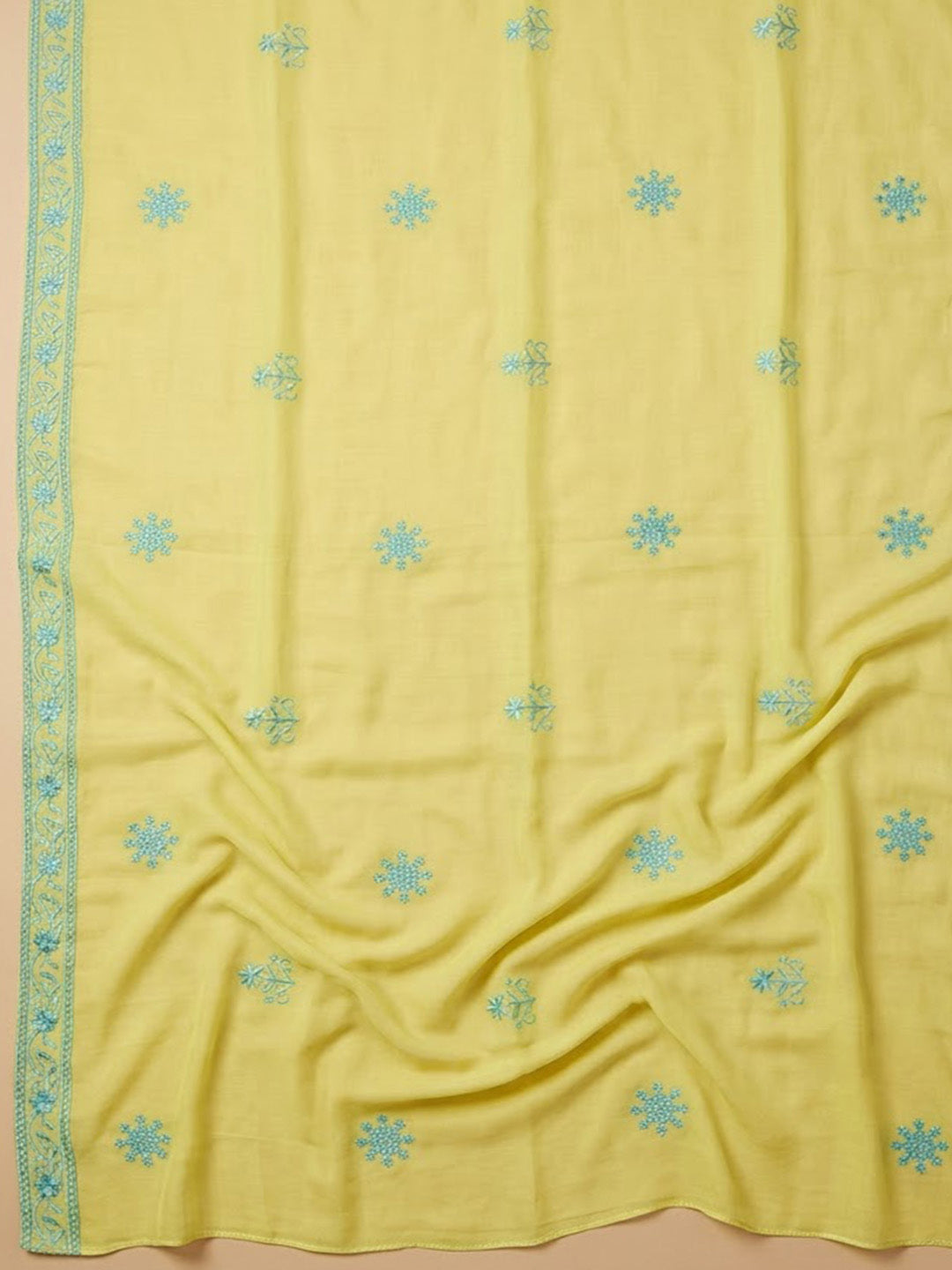 Lemon Chanderi Embroidered Unstitched Dress Material