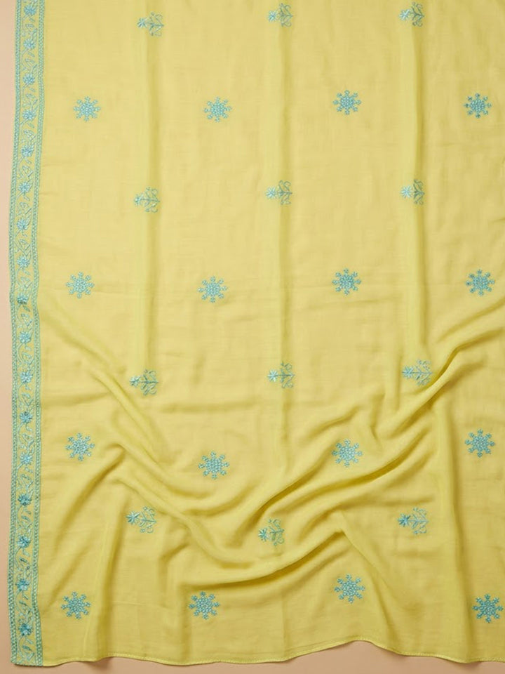 Lemon Chanderi Embroidered Unstitched Dress Material