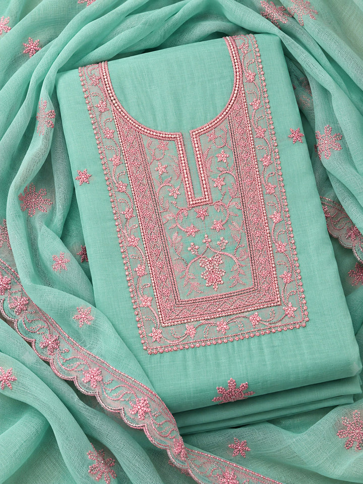 Rama-Green Chanderi Embroidered Unstitched Dress Material