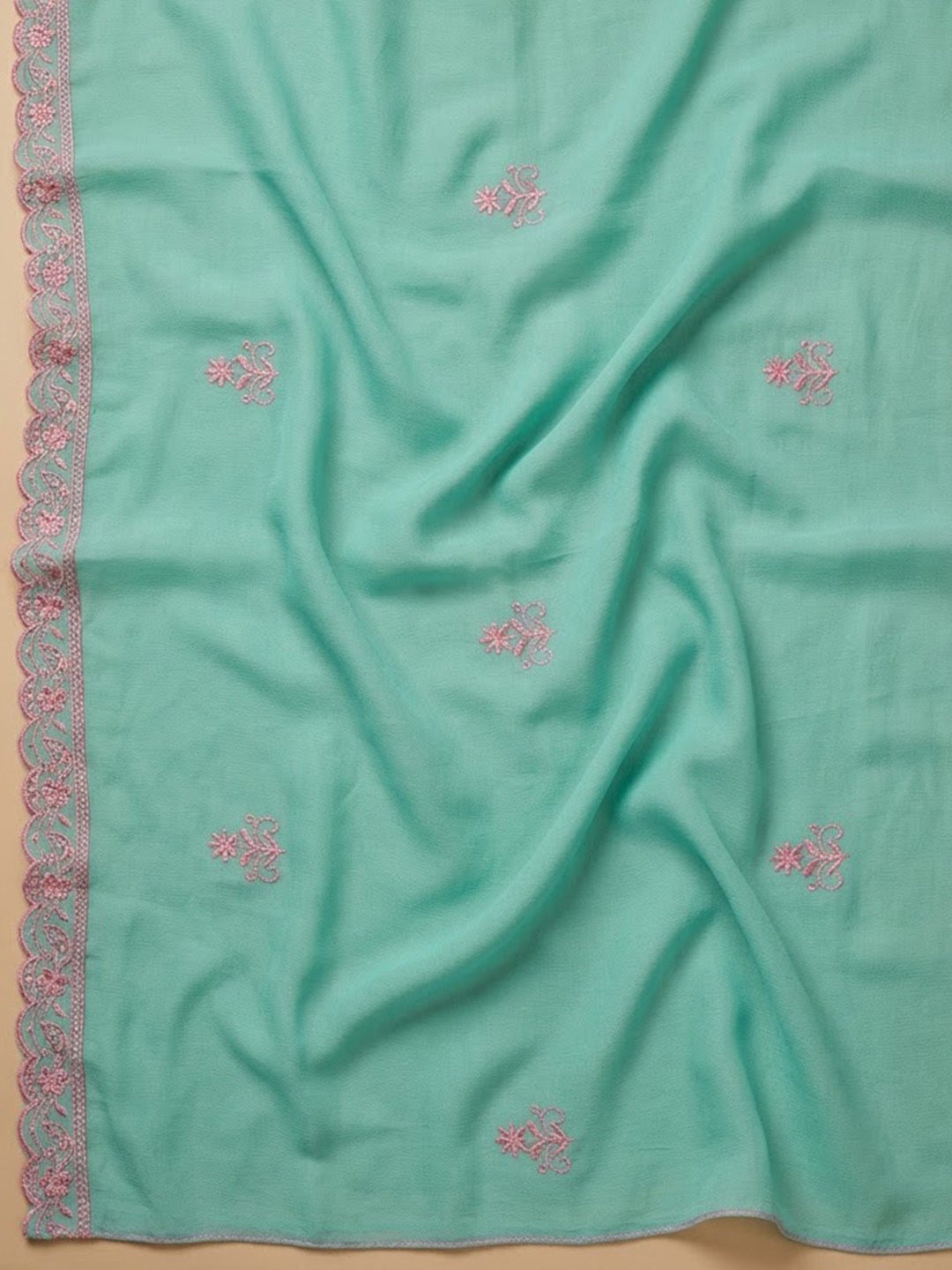 Rama-Green Chanderi Embroidered Unstitched Dress Material
