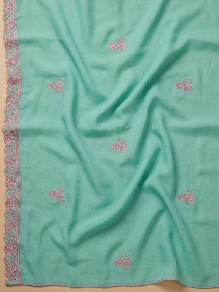 Rama-Green Chanderi Embroidered Unstitched Dress Material