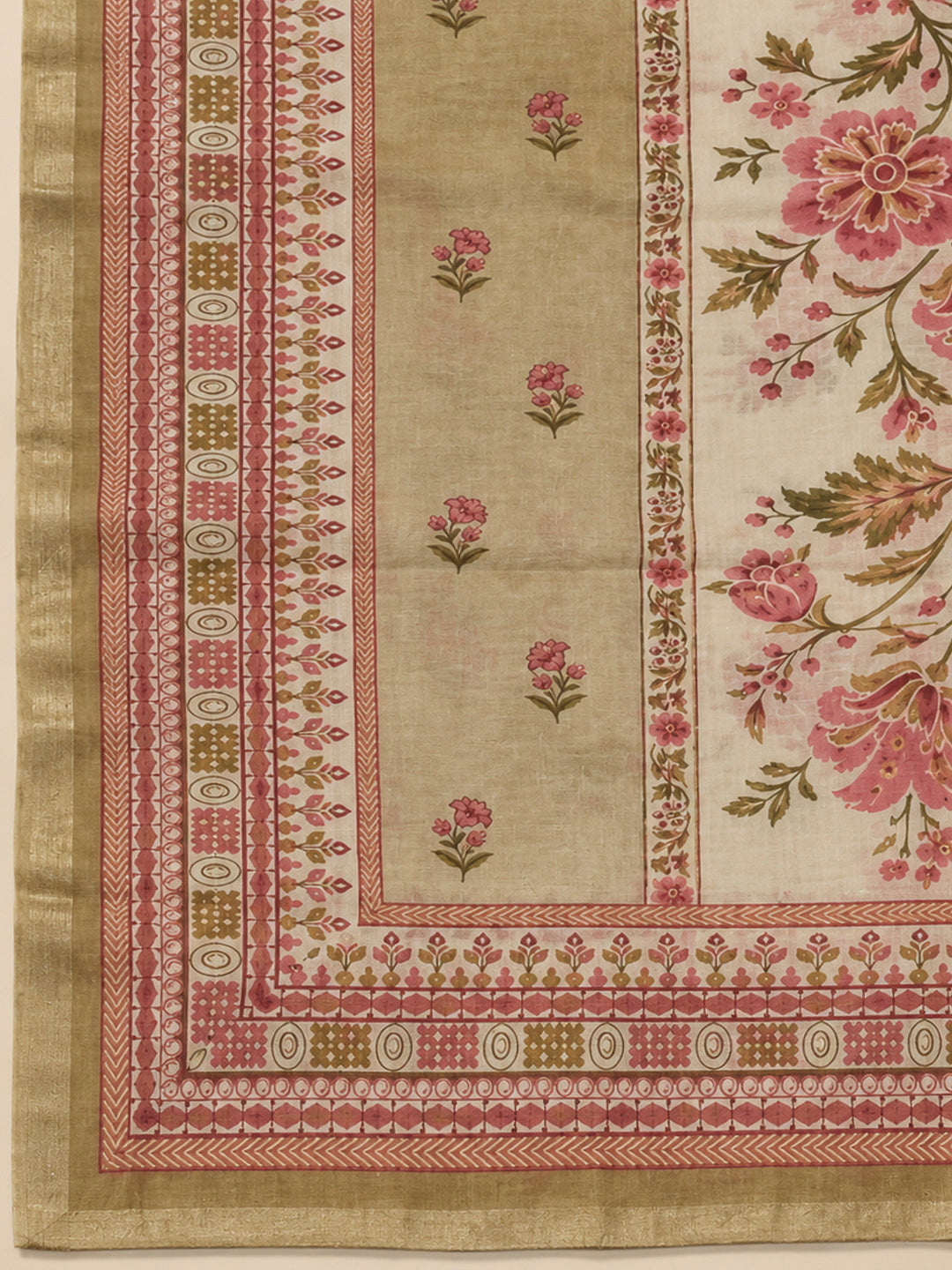Beige Chanderi Printed Unstitched Dress Material
