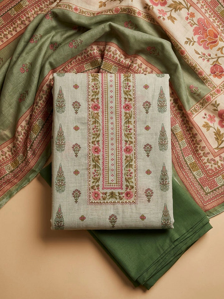 Mehndi Chanderi Printed Unstitched Dress Material