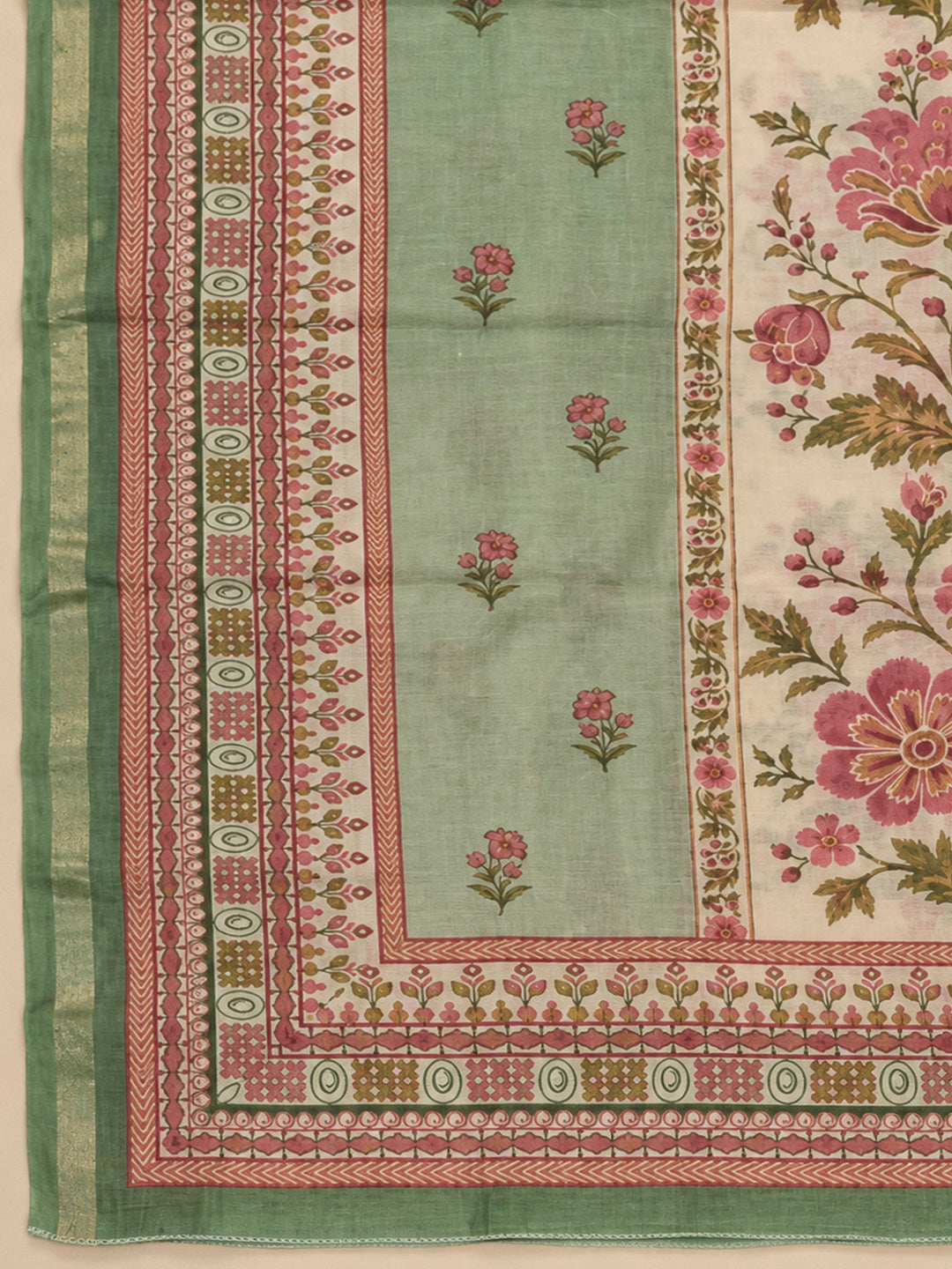 Mehndi Chanderi Printed Unstitched Dress Material