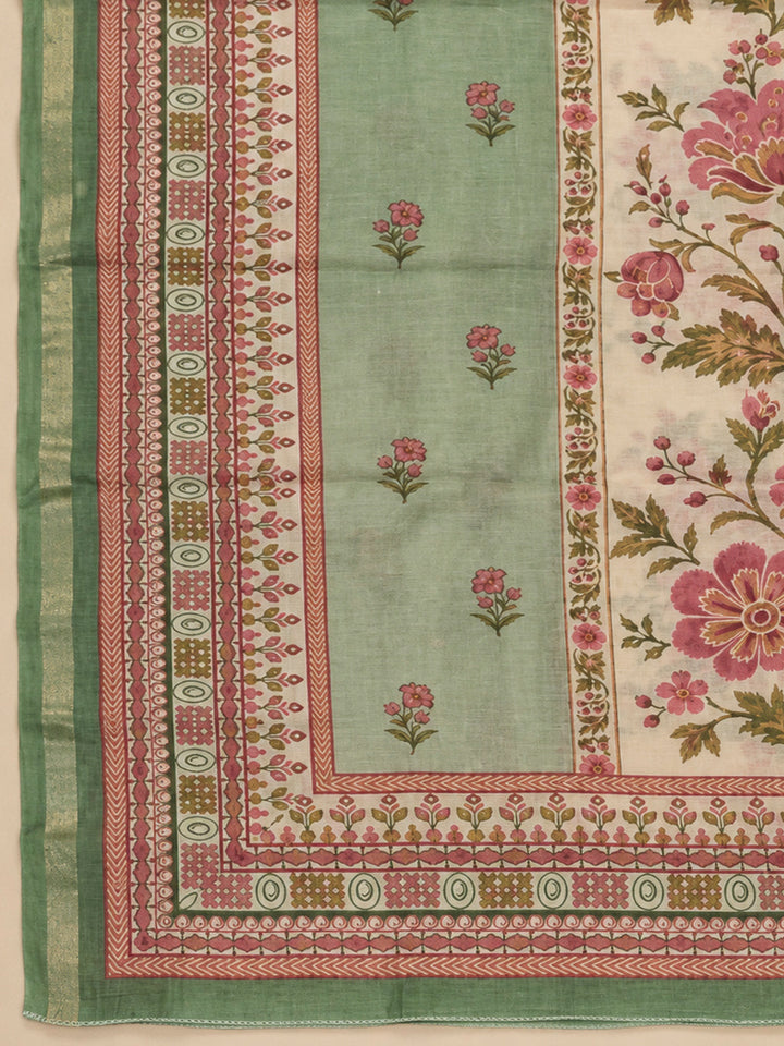 Mehndi Chanderi Printed Unstitched Dress Material