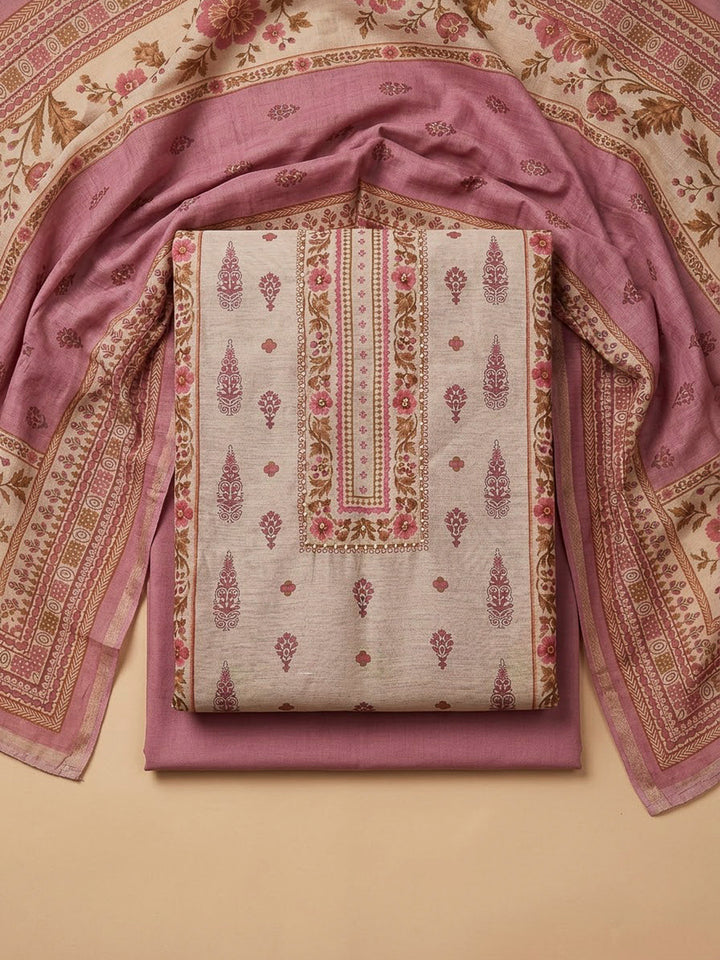 Onion Pink Chanderi Printed Unstitched Dress Material