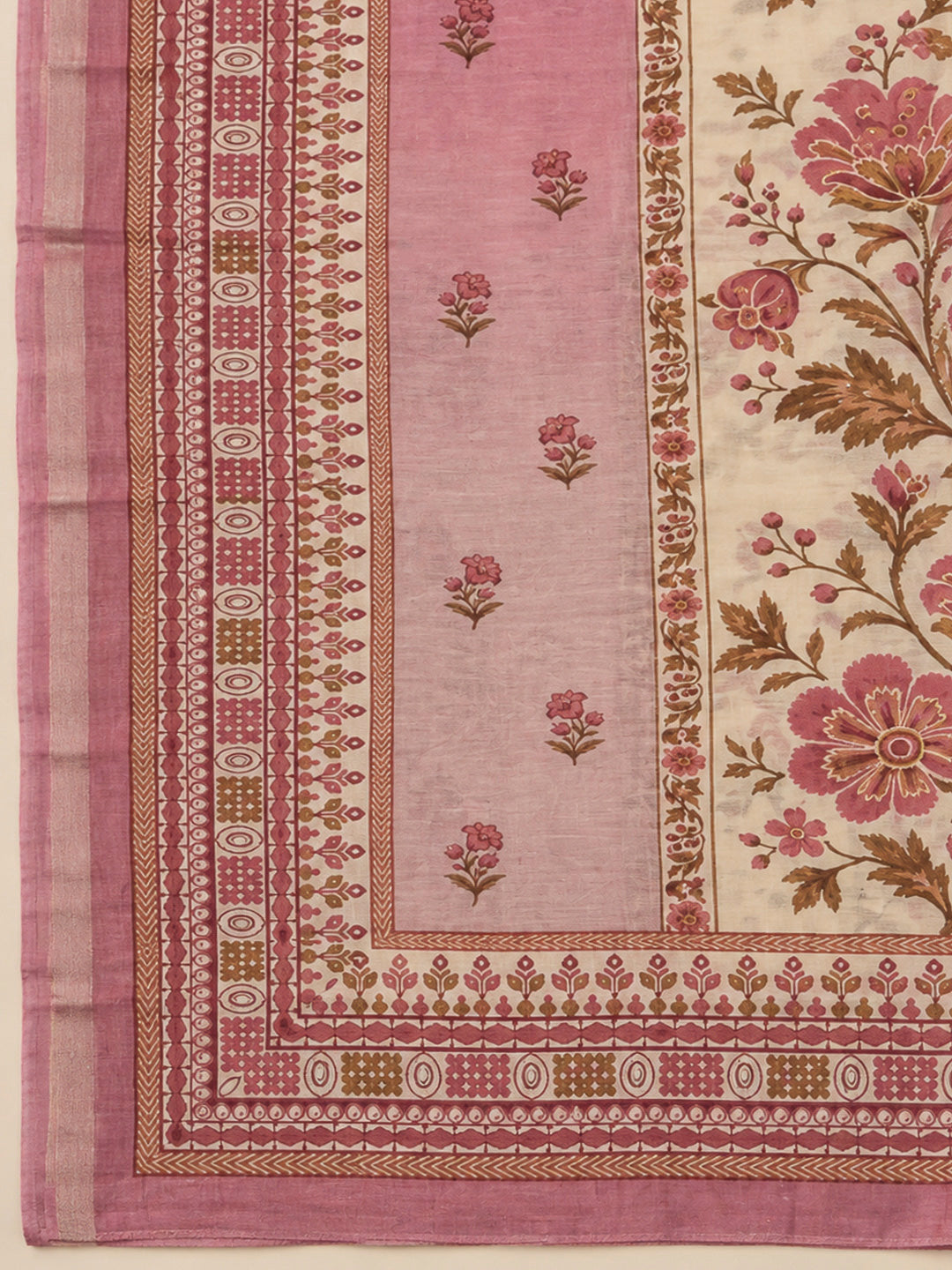 Onion Pink Chanderi Printed Unstitched Dress Material