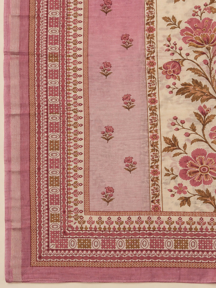 Onion Pink Chanderi Printed Unstitched Dress Material