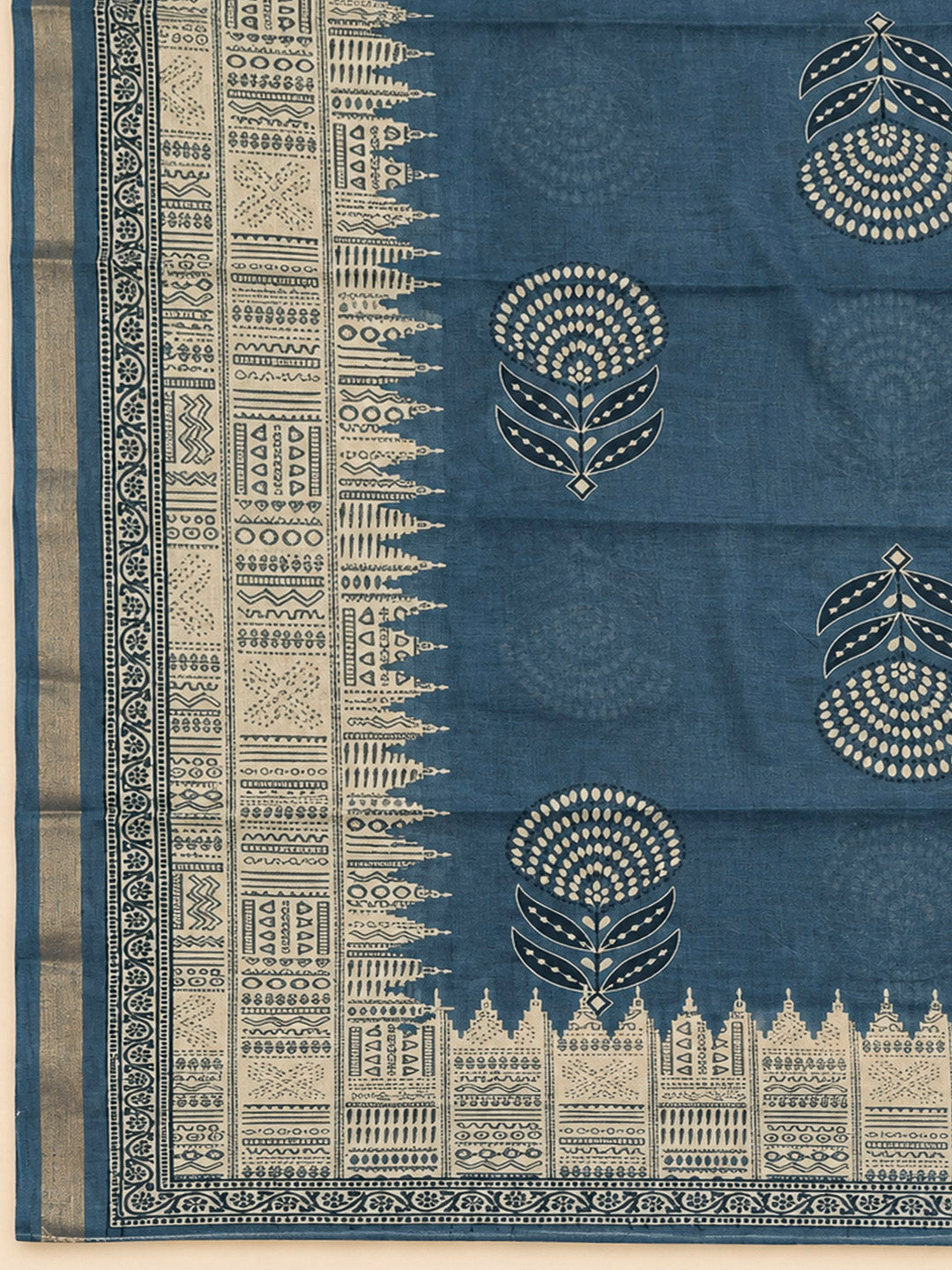 Blue Chanderi Printed Unstitched Dress Material