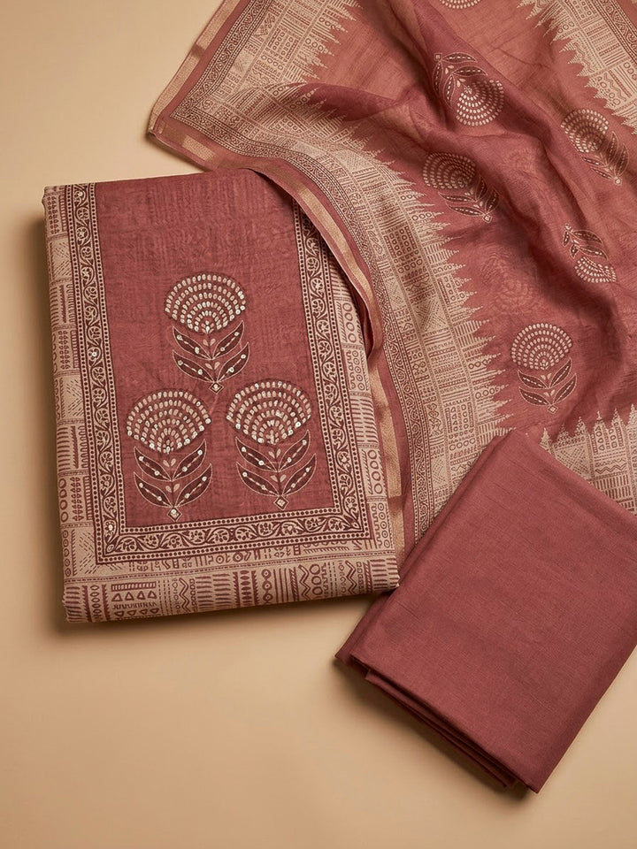 Dusty Pink Chanderi Printed Unstitched Dress Material