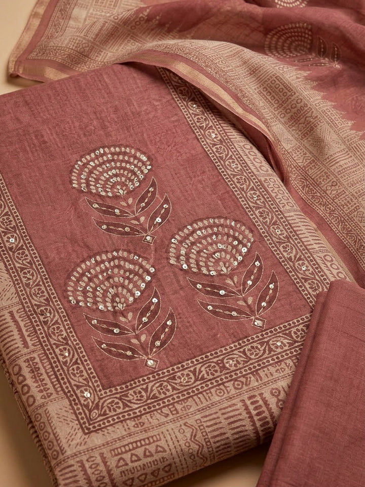 Dusty Pink Chanderi Printed Unstitched Dress Material