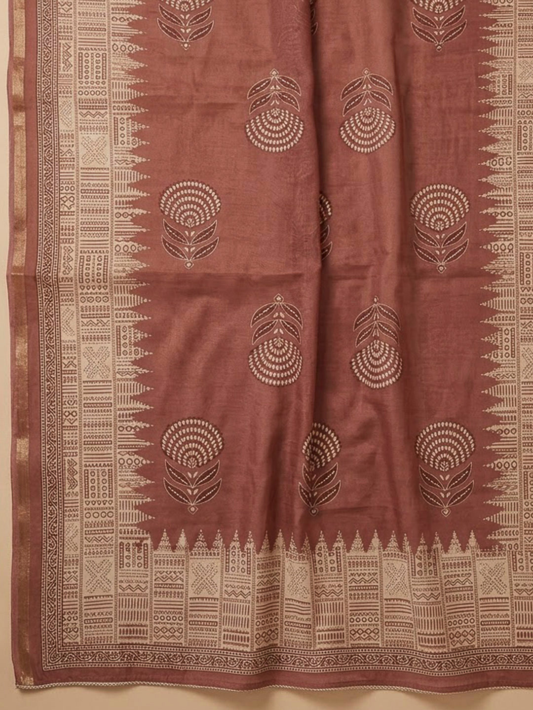 Dusty Pink Chanderi Printed Unstitched Dress Material