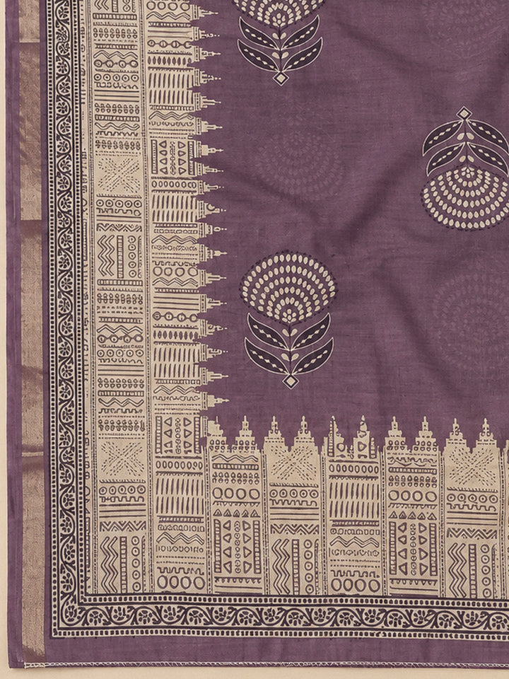 Purple Chanderi Printed Unstitched Dress Material