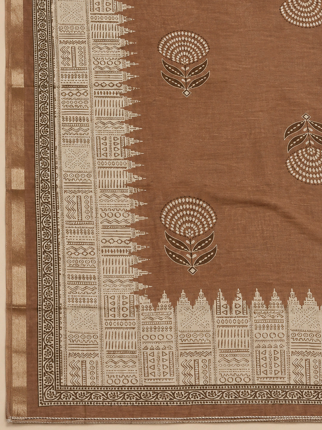 Rust Chanderi Printed Unstitched Dress Material