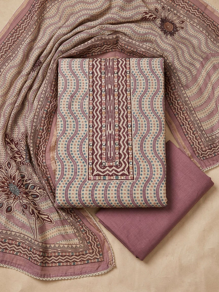Onion Pink Chanderi Embroidered Unstitched Dress Material