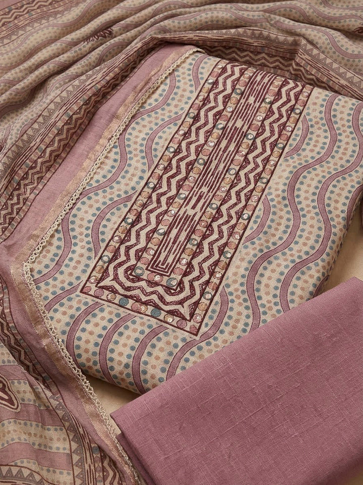Onion Pink Chanderi Embroidered Unstitched Dress Material