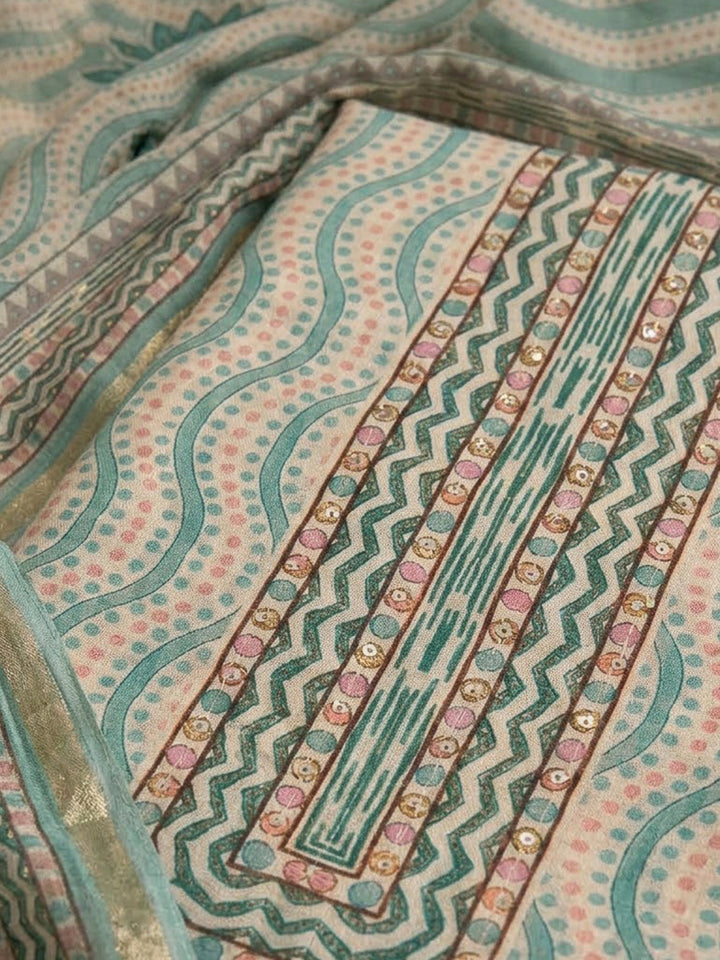 Rama Green Chanderi Embroidered Unstitched Dress Material