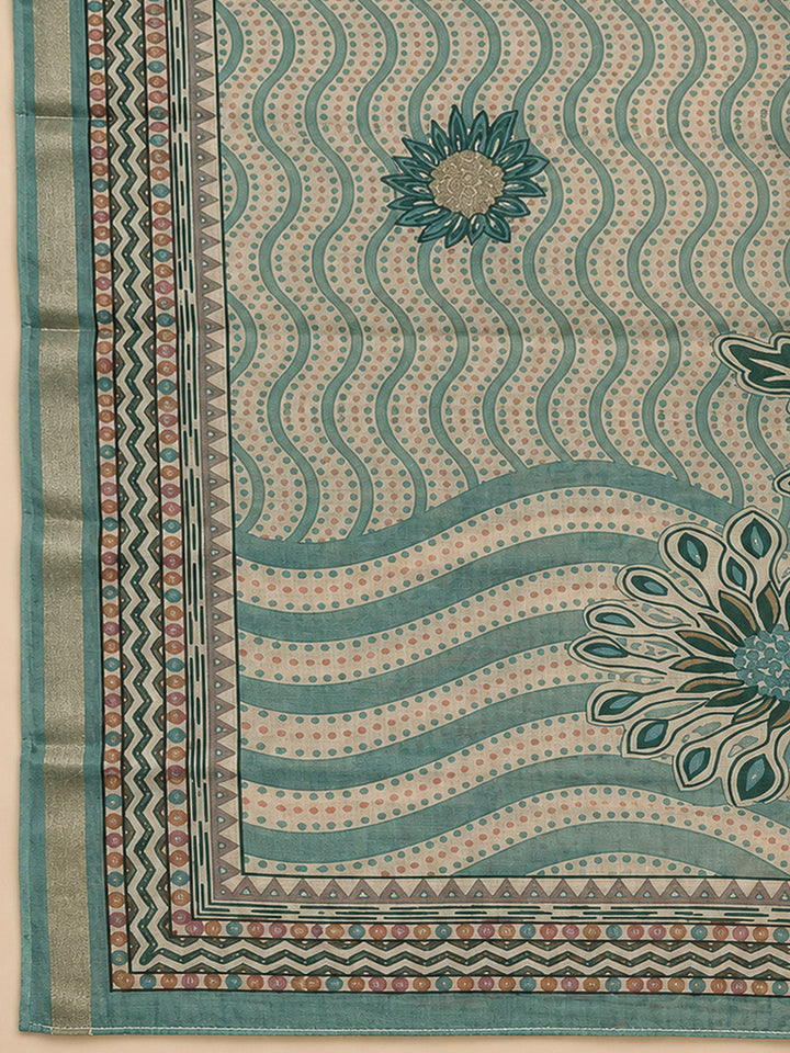Rama Green Chanderi Embroidered Unstitched Dress Material