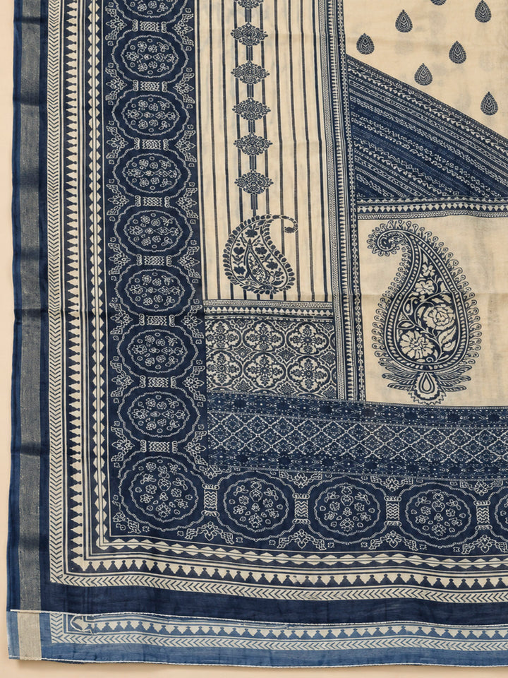 Blue Chanderi Embroidered Unstitched Dress Material