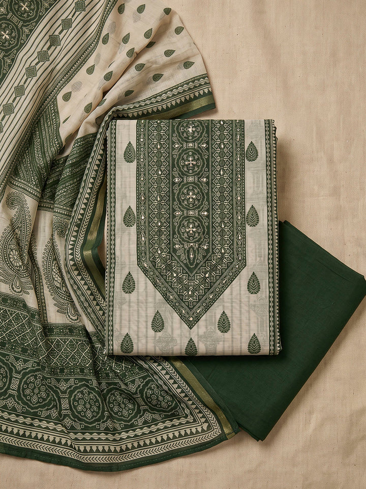 Bottle Green Chanderi Embroidered Unstitched Dress Material