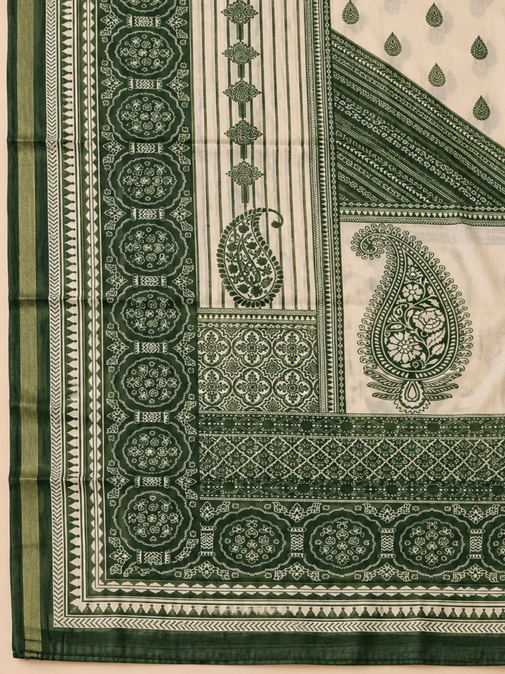 Bottle Green Chanderi Embroidered Unstitched Dress Material