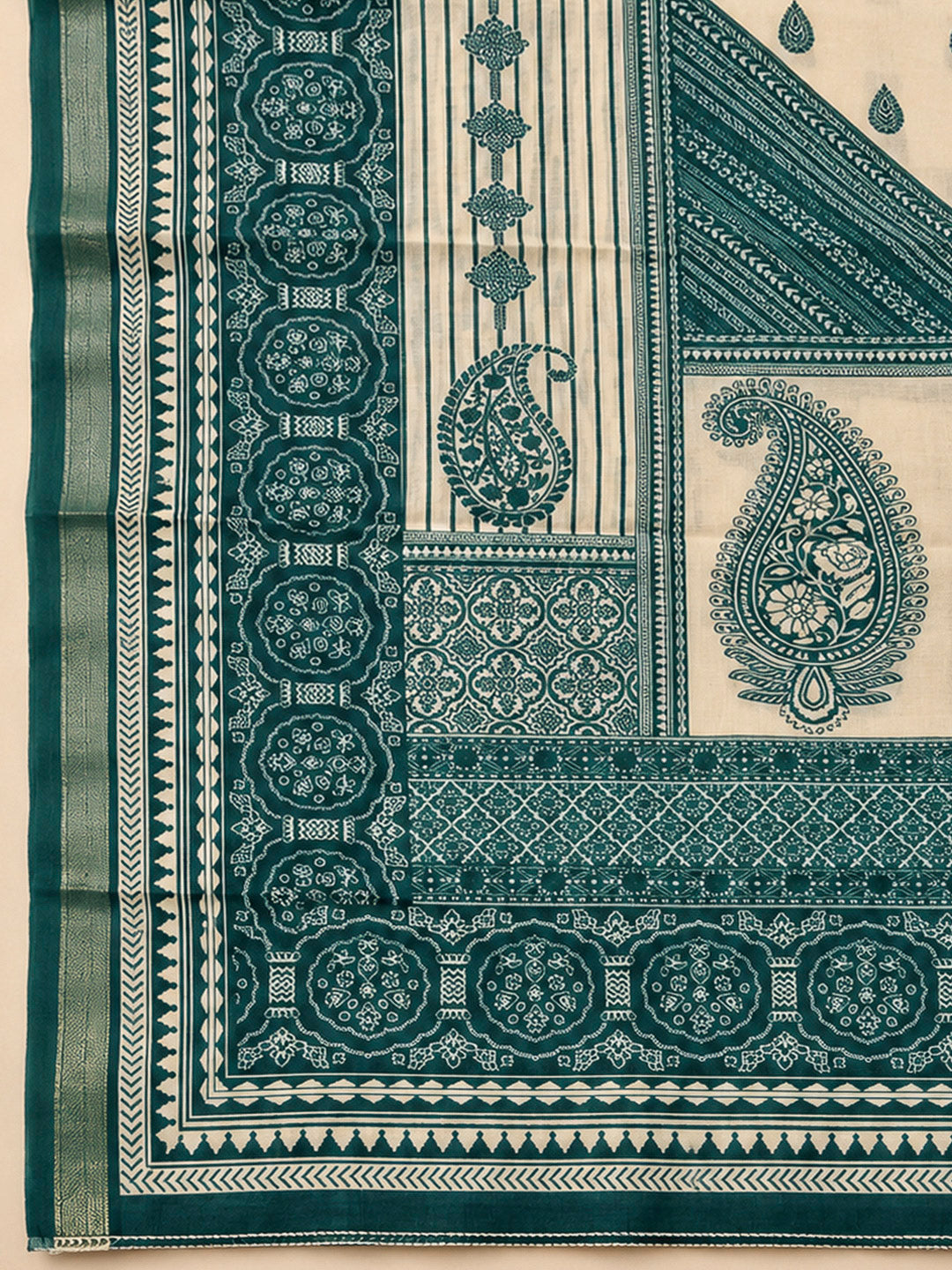 Green Chanderi Embroidered Unstitched Dress Material