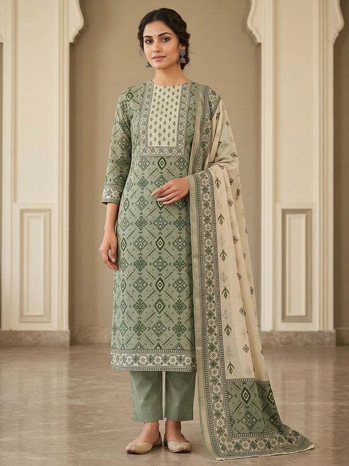 Aqua Chanderi Embroidered Unstitched Dress Material