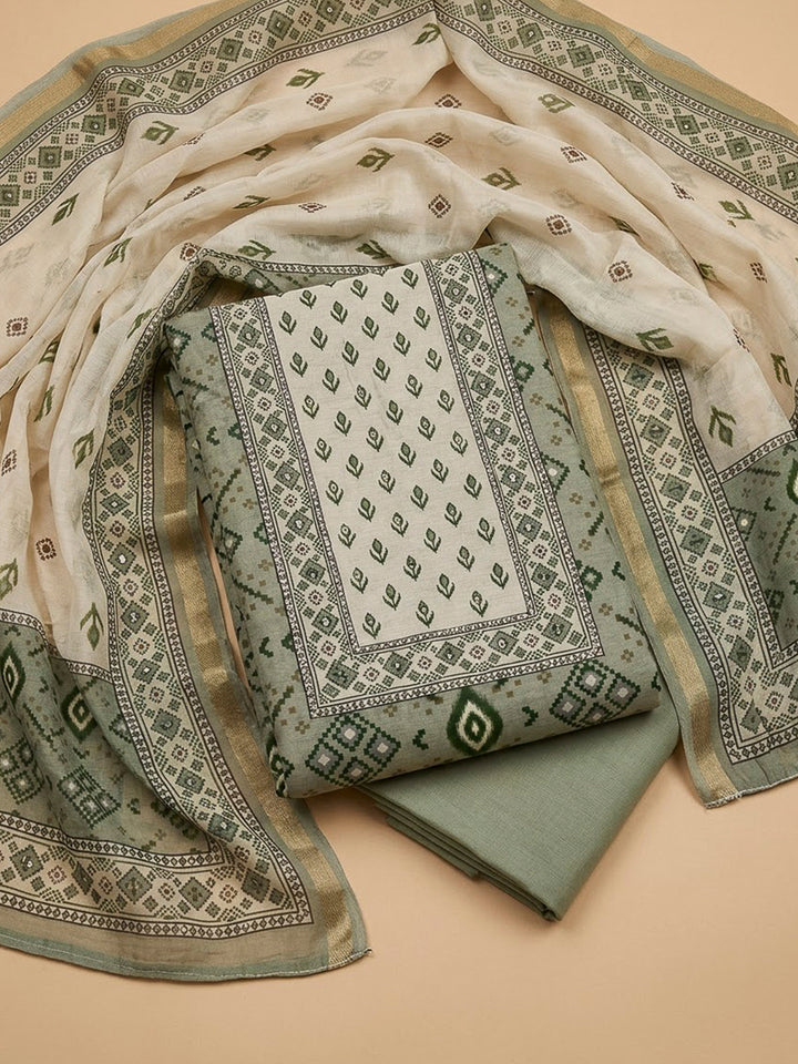 Aqua Chanderi Embroidered Unstitched Dress Material
