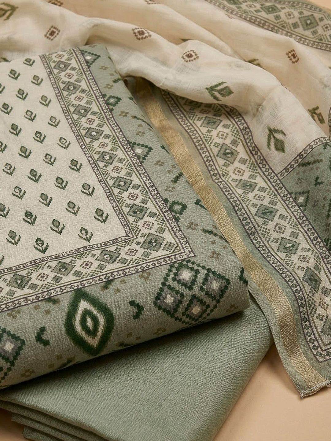 Aqua Chanderi Embroidered Unstitched Dress Material
