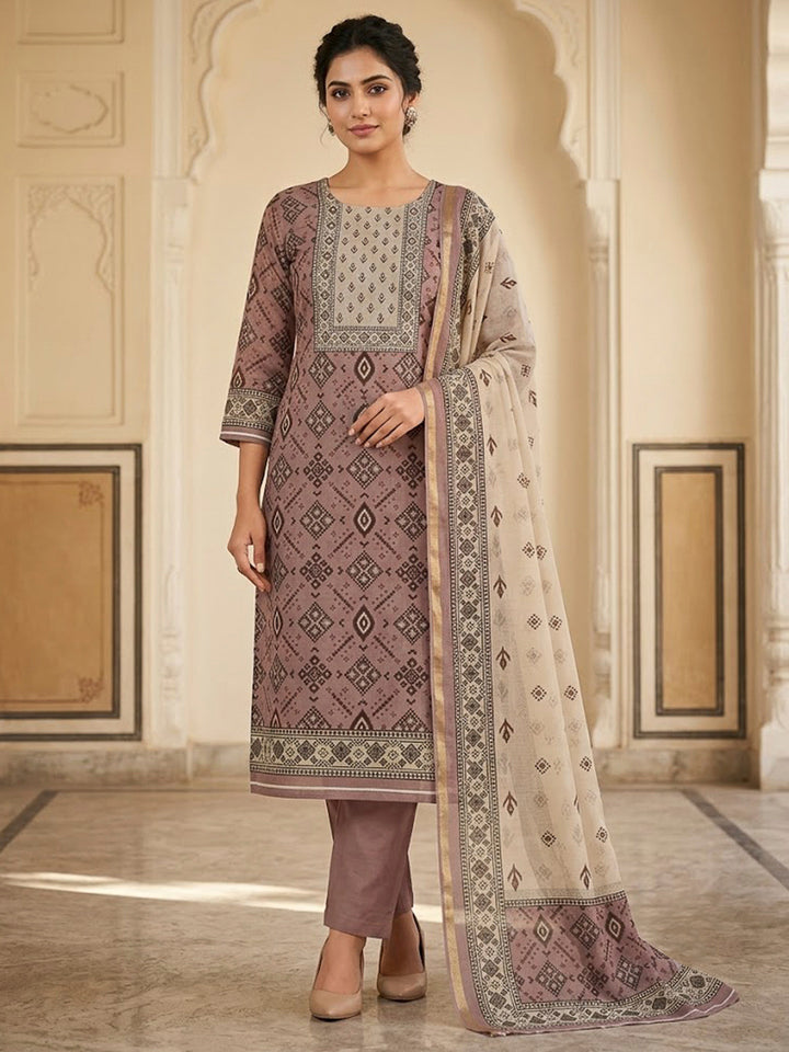 Onion Pink Chanderi Embroidered Unstitched Dress Material