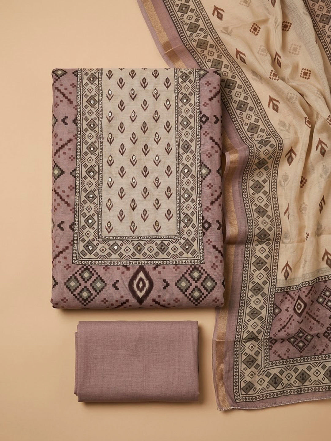 Onion Pink Chanderi Embroidered Unstitched Dress Material