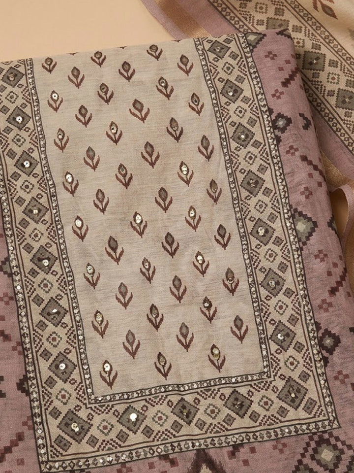 Onion Pink Chanderi Embroidered Unstitched Dress Material