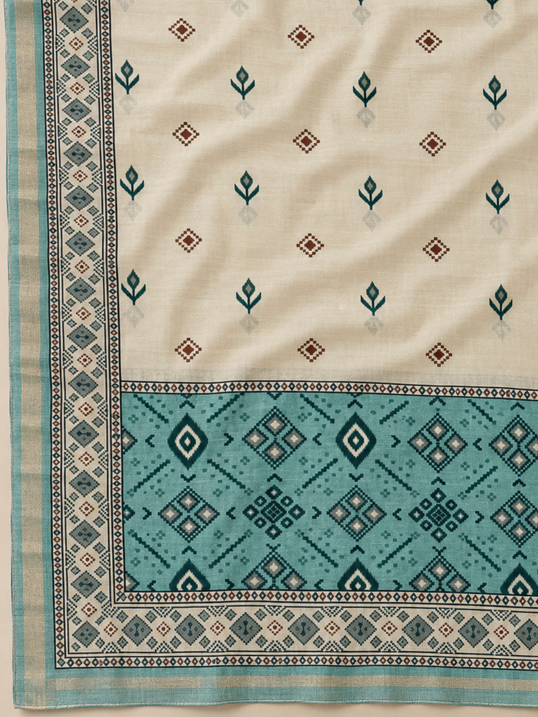 Sea Green Chanderi Embroidered Unstitched Dress Material