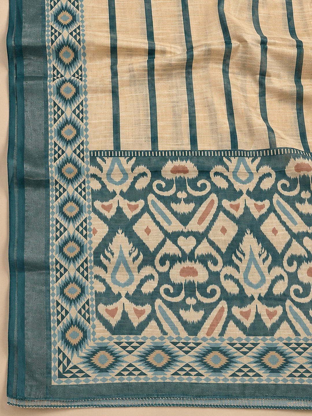 Blue Linen Blend Embroidered Unstitched Dress Material