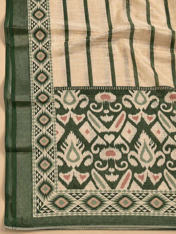 Bottle Green Linen Blend Embroidered Unstitched Dress Material