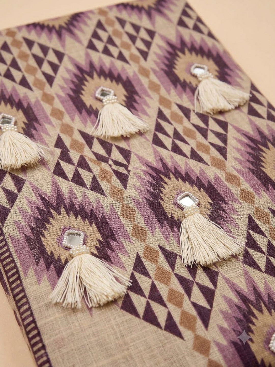 Purple Linen Blend Embroidered Unstitched Dress Material