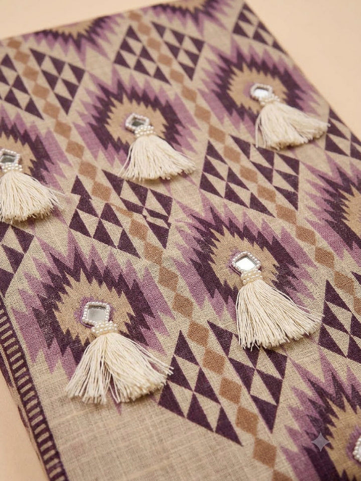 Purple Linen Blend Embroidered Unstitched Dress Material