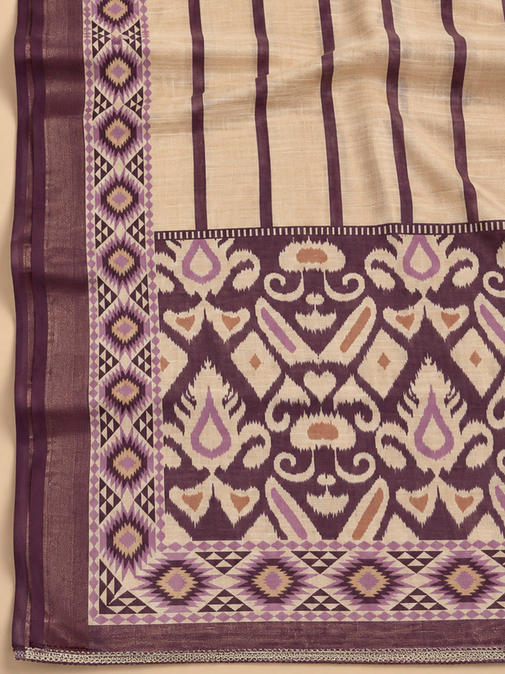 Purple Linen Blend Embroidered Unstitched Dress Material