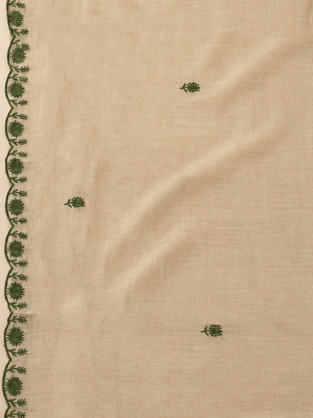 Beige Chanderi Embroidered Unstitched Dress Material