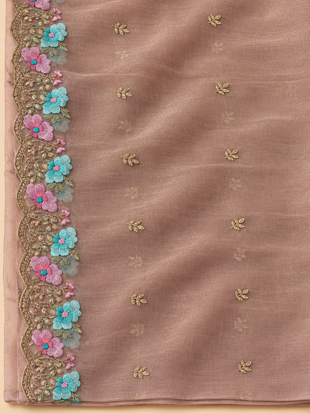 Dusty Pink Organza Embroidered Unstitched Dress Material