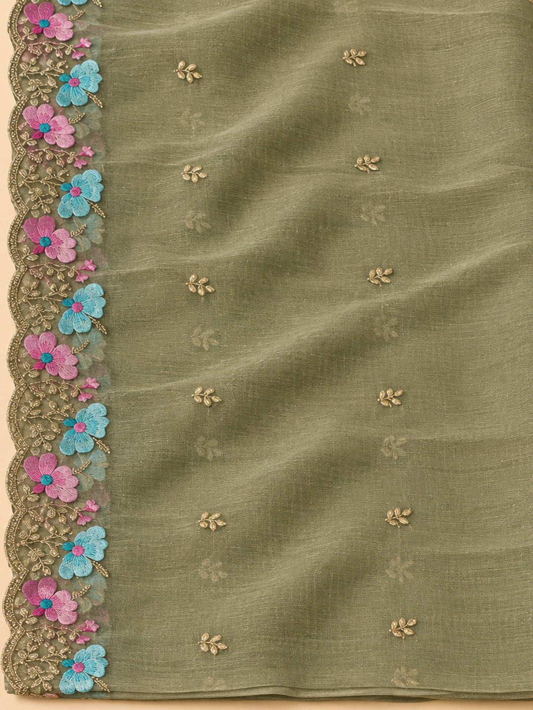 Mehndi Organza Embroidered Unstitched Dress Material