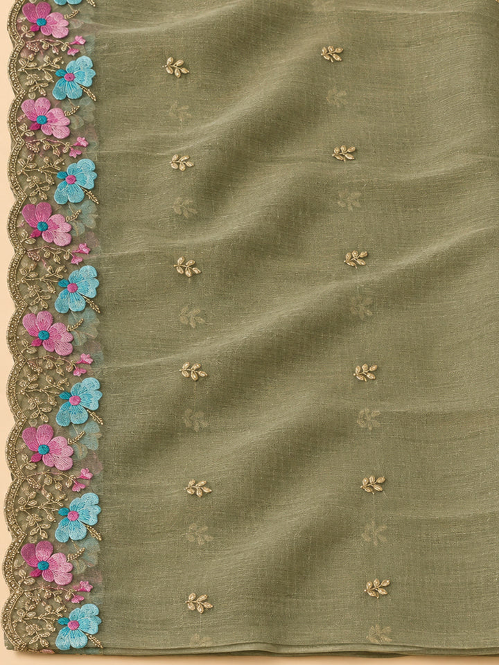 Mehndi Organza Embroidered Unstitched Dress Material