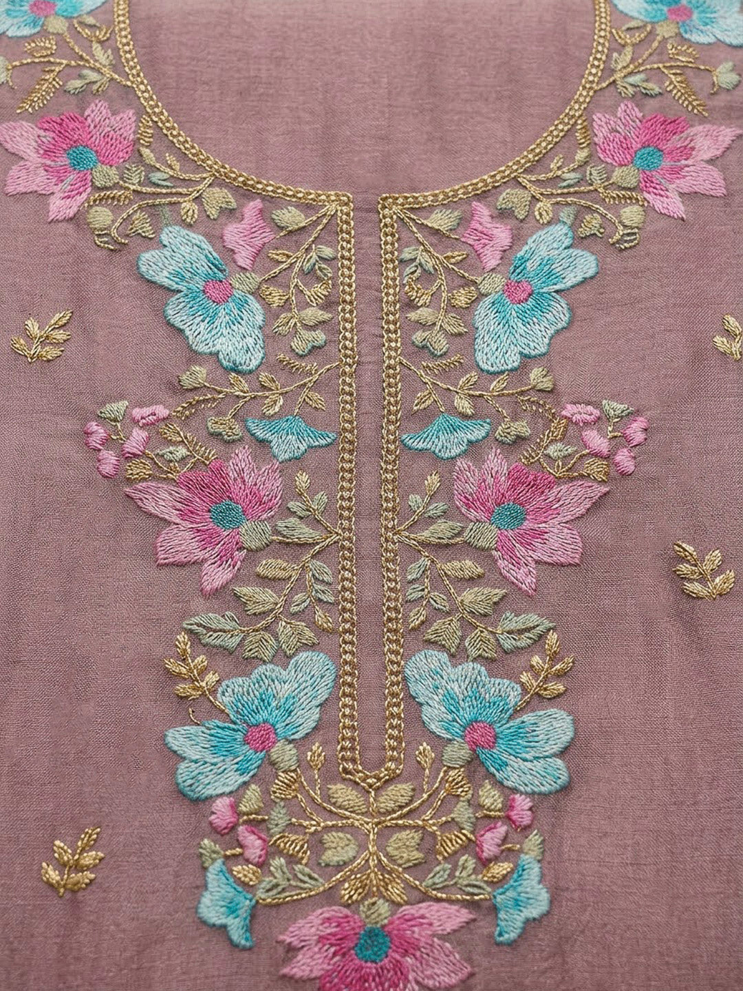Purple Organza Embroidered Unstitched Dress Material