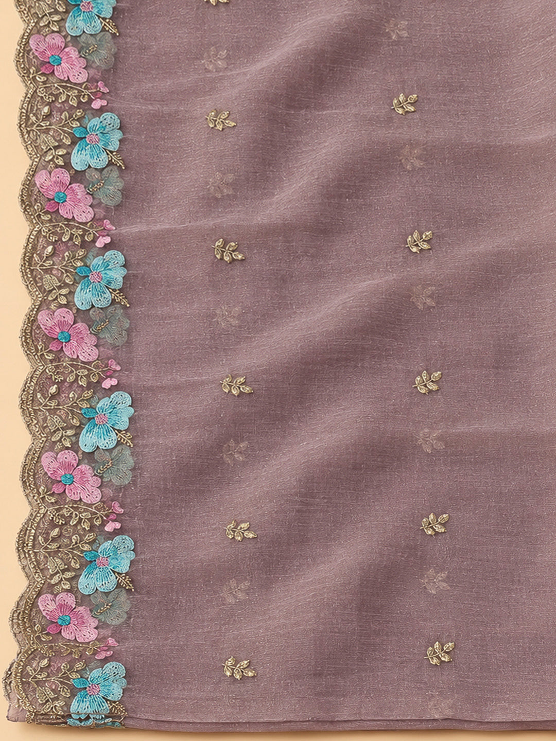 Purple Organza Embroidered Unstitched Dress Material