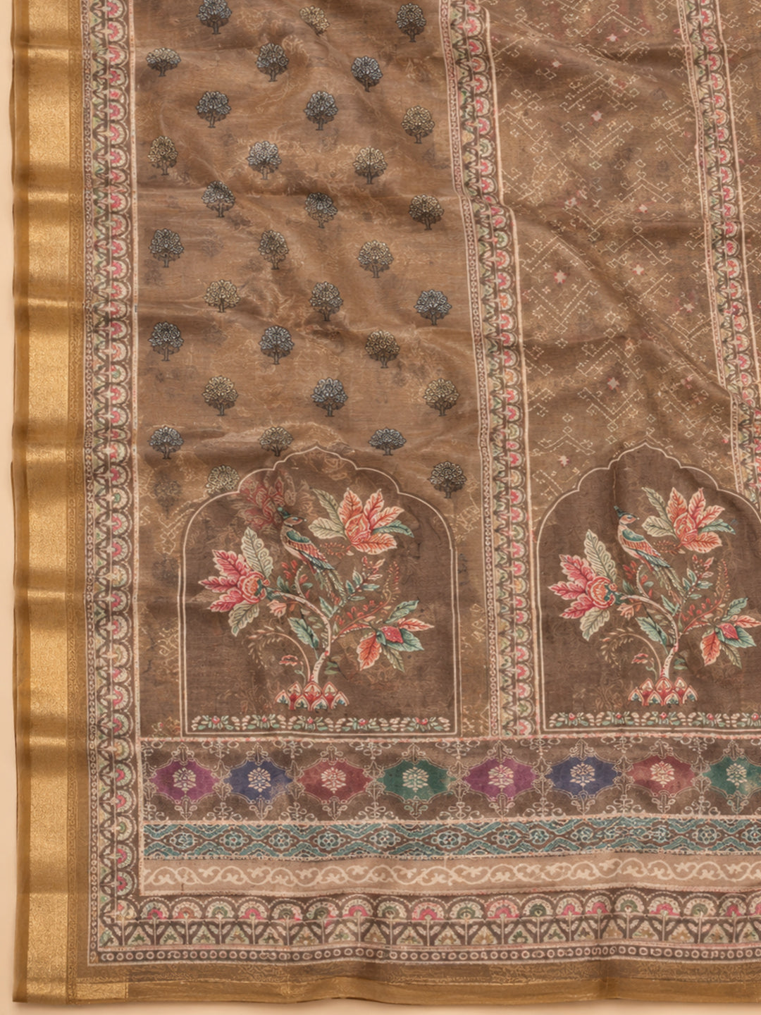 Brown Linen Blend Embroidered Unstitched Dress Material